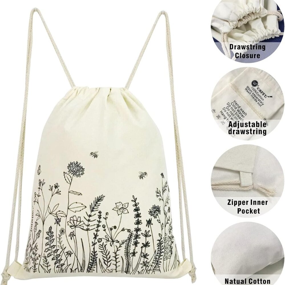 Small Flower Drawstring Backpack Cute Floral Draw… - image 4
